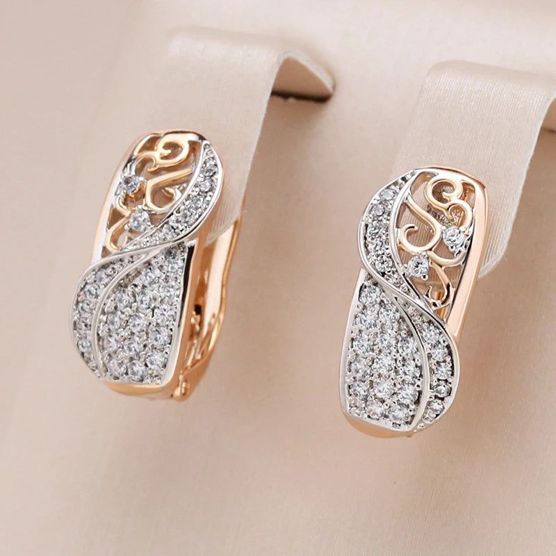 Contemporary Dual-Tone Zircon Drop Earrings in Rose Gold and Silver