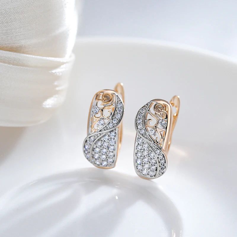 Contemporary Dual-Tone Zircon Drop Earrings in Rose Gold and Silver