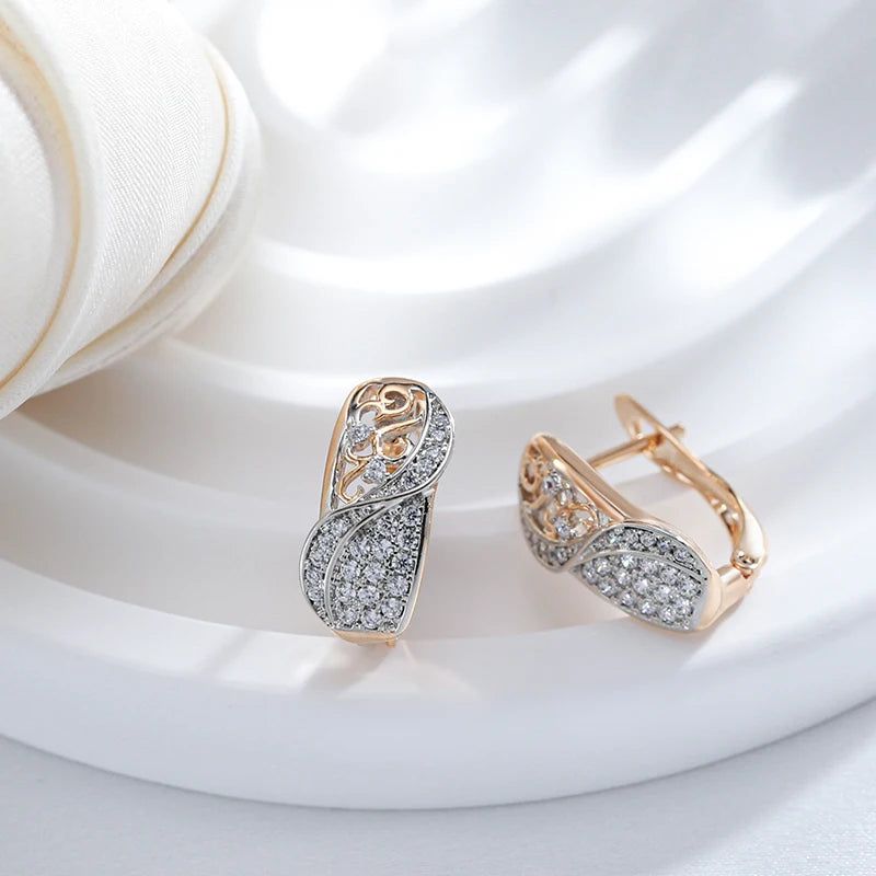 Contemporary Dual-Tone Zircon Drop Earrings in Rose Gold and Silver