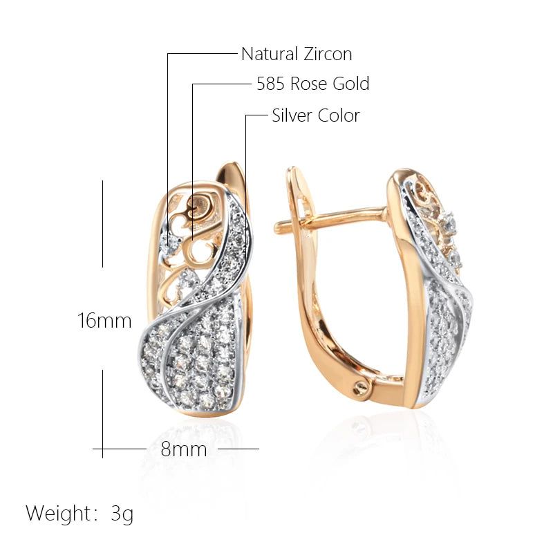 Contemporary Dual-Tone Zircon Drop Earrings in Rose Gold and Silver