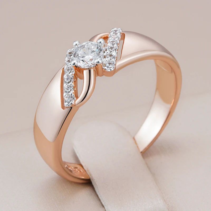 Contemporary Dual-Tone Zircon Ring in 585 Rose Gold and Silver Finish - Slim Design Jewelry for Any Occasion