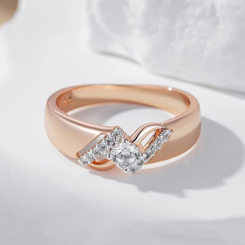 Contemporary Dual-Tone Zircon Ring in 585 Rose Gold and Silver Finish - Slim Design Jewelry for Any Occasion