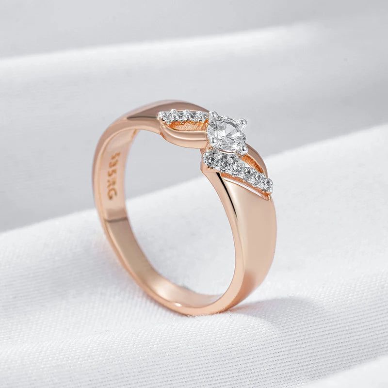 Contemporary Dual-Tone Zircon Ring in 585 Rose Gold and Silver Finish - Slim Design Jewelry for Any Occasion