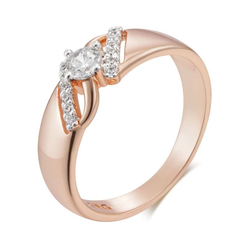 Contemporary Dual-Tone Zircon Ring in 585 Rose Gold and Silver Finish - Slim Design Jewelry for Any Occasion