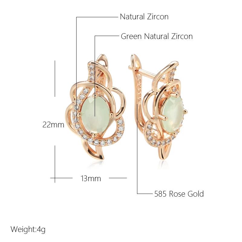 Contemporary Emerald Oval Cut Zircon Flower Drop Earrings in 585 Rose Gold Finish