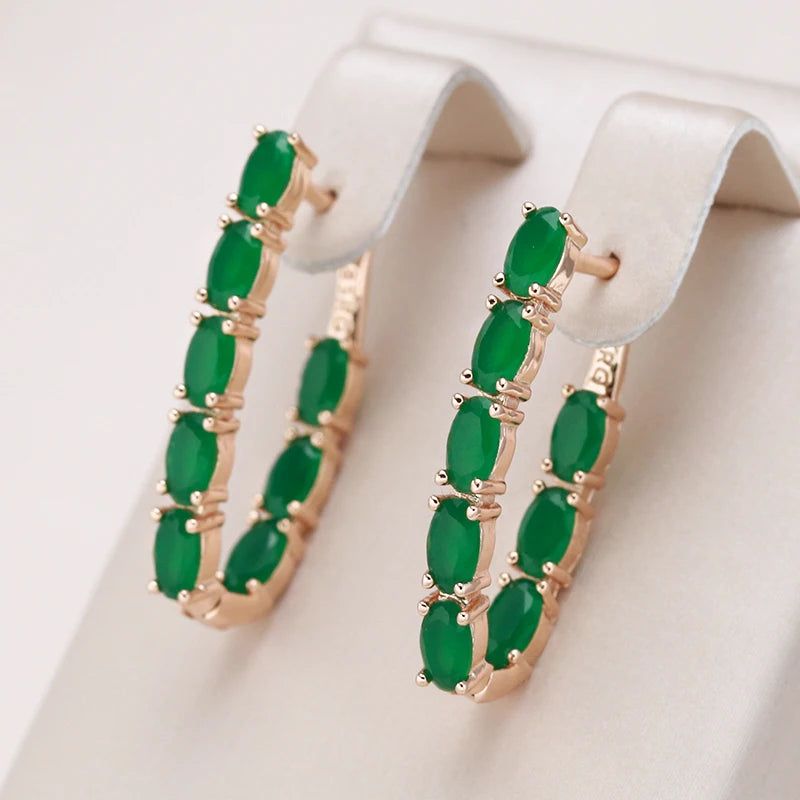 Contemporary Emerald Oval Drop Earrings in Natural Zircon and Rose Gold