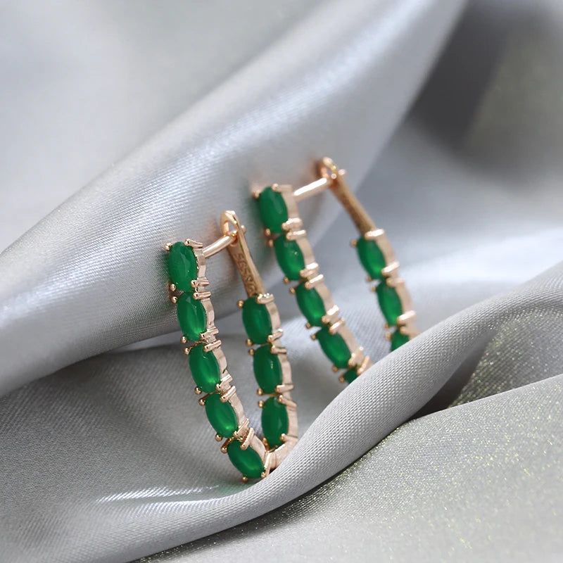 Contemporary Emerald Oval Drop Earrings in Natural Zircon and Rose Gold