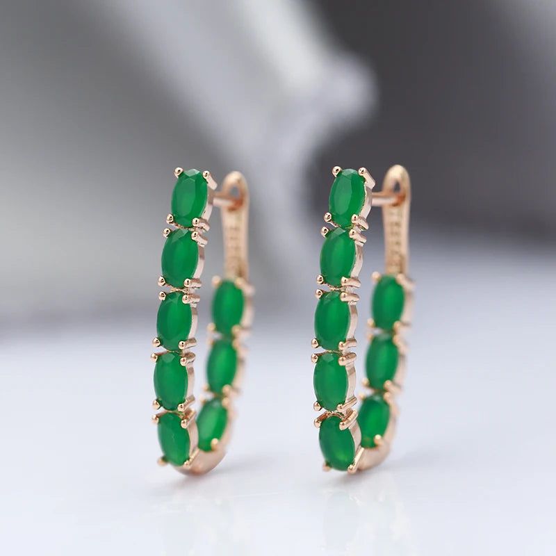 Contemporary Emerald Oval Drop Earrings in Natural Zircon and Rose Gold