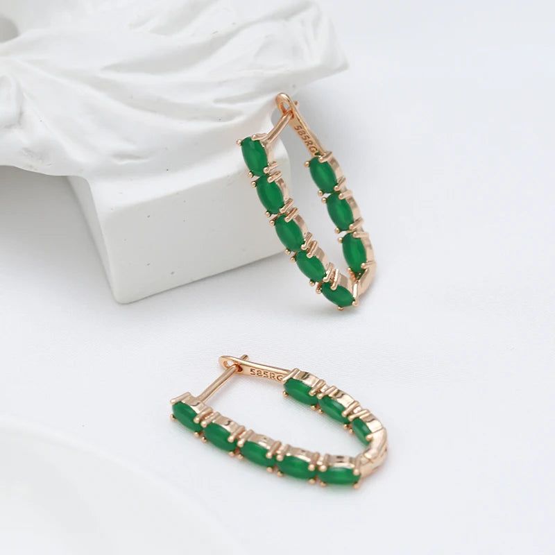 Contemporary Emerald Oval Drop Earrings in Natural Zircon and Rose Gold