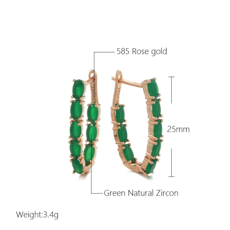 Contemporary Emerald Oval Drop Earrings in Natural Zircon and Rose Gold