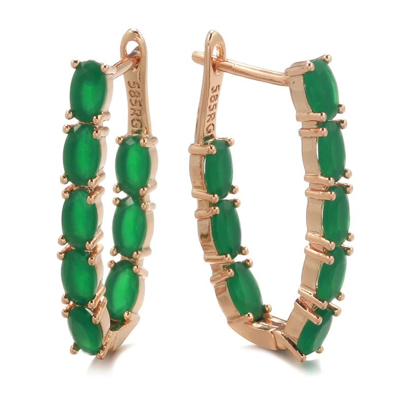 Contemporary Emerald Oval Drop Earrings in Natural Zircon and Rose Gold