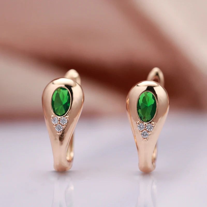 Contemporary Emerald Oval Natural Zircon Drop Earrings in 585 Rose Gold