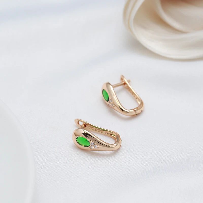 Contemporary Emerald Oval Natural Zircon Drop Earrings in 585 Rose Gold