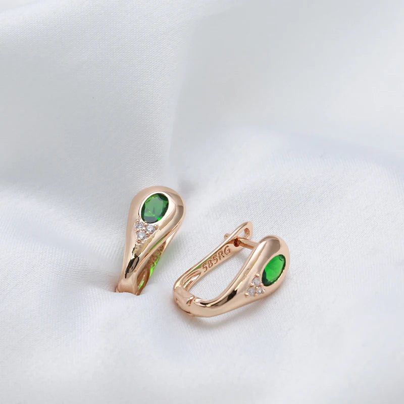 Contemporary Emerald Oval Natural Zircon Drop Earrings in 585 Rose Gold