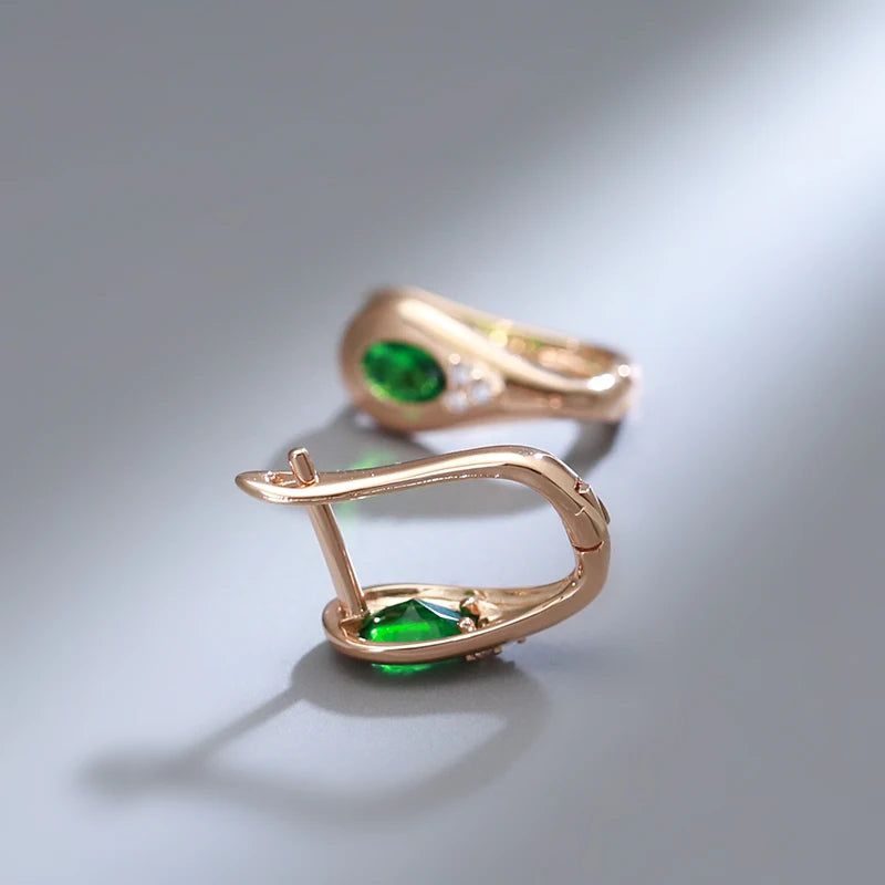 Contemporary Emerald Oval Natural Zircon Drop Earrings in 585 Rose Gold