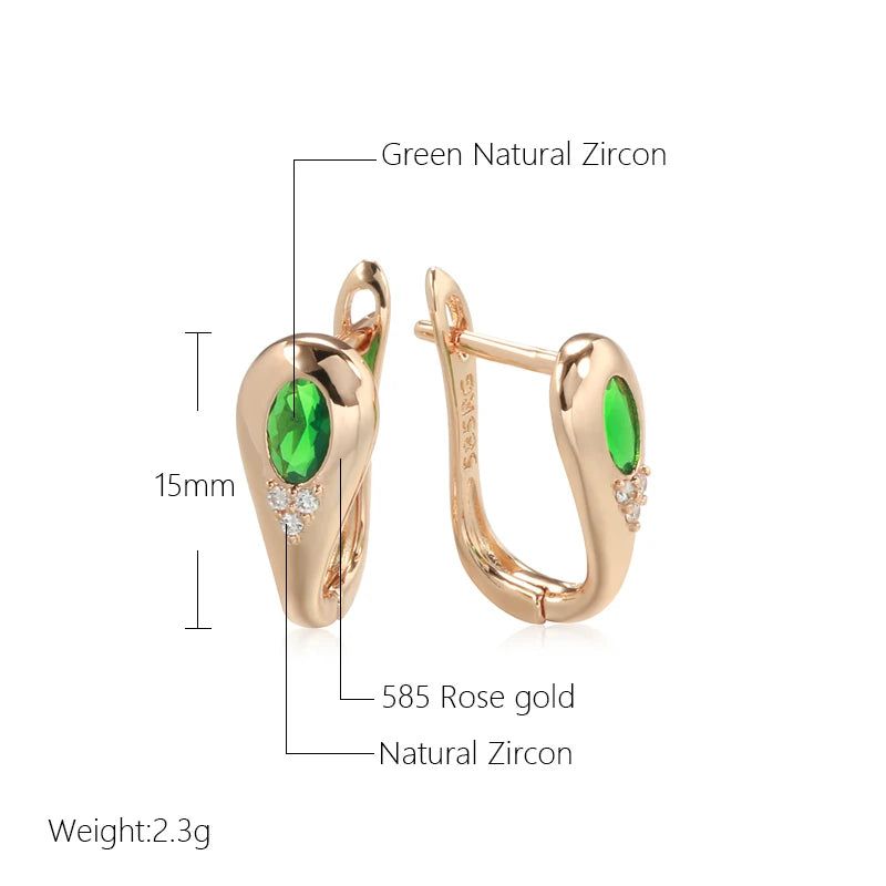 Contemporary Emerald Oval Natural Zircon Drop Earrings in 585 Rose Gold