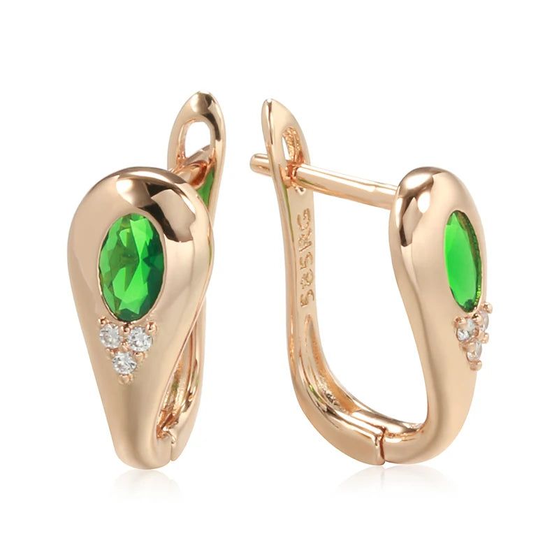 Contemporary Emerald Oval Natural Zircon Drop Earrings in 585 Rose Gold