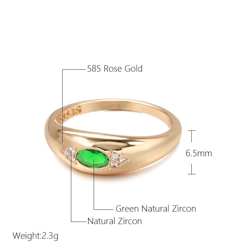 Contemporary Emerald Oval Natural Zircon Ring in 585 Rose Gold - High-Quality Fashion Jewelry