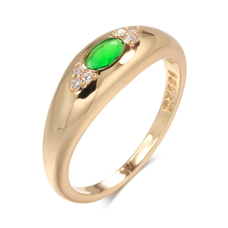 Contemporary Emerald Oval Natural Zircon Ring in 585 Rose Gold - High-Quality Fashion Jewelry