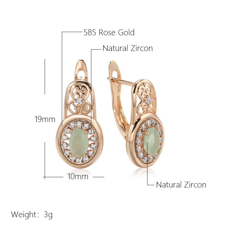 Contemporary Emerald Oval Zircon Drop Earrings in 585 Rose Gold - Luxe Crystal Floral Design