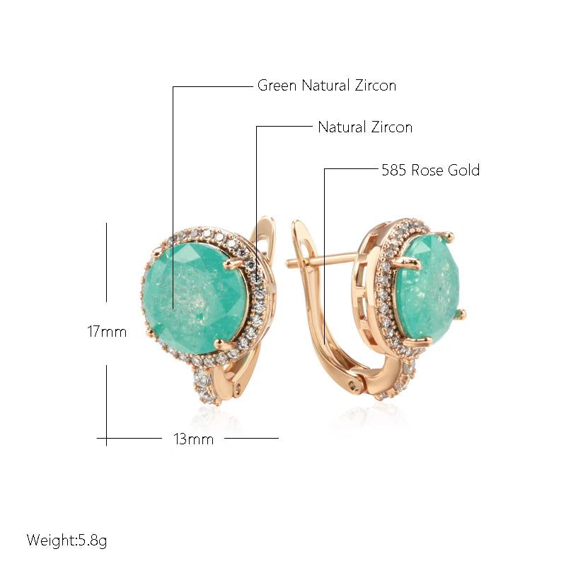 Contemporary Emerald Round Cut Zircon Drop Earrings in Luxurious 585 Rose Gold Finish