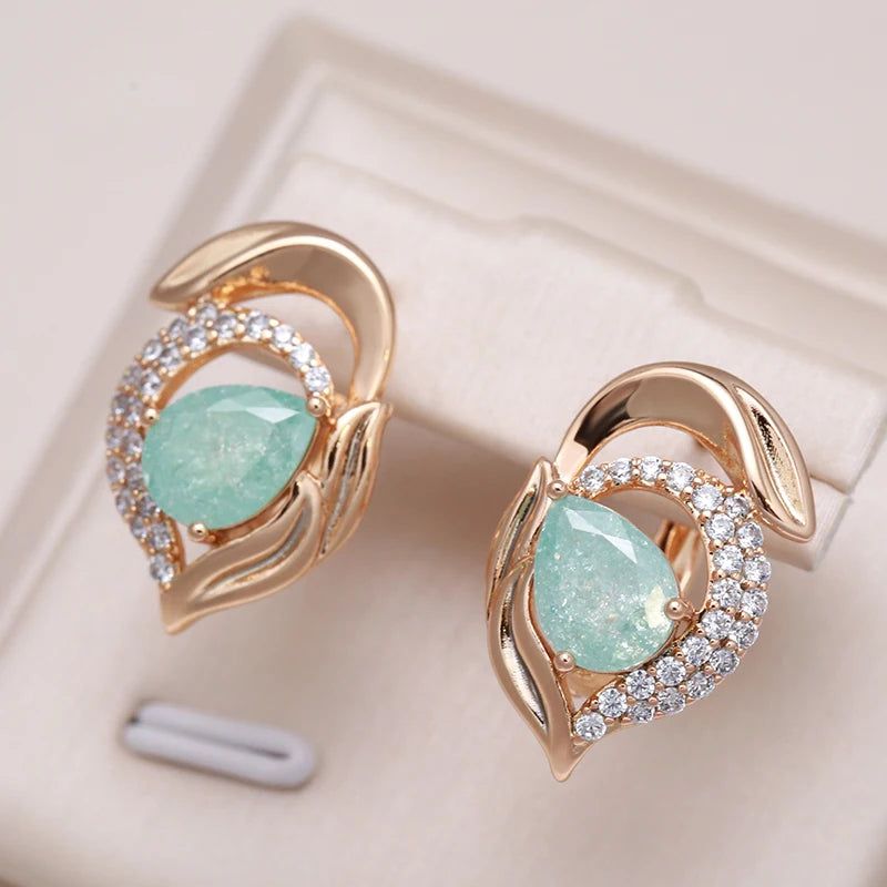 Contemporary Emerald Water Drop Zircon Earrings in 585 Rose Gold - Luxury Jewelry Collection