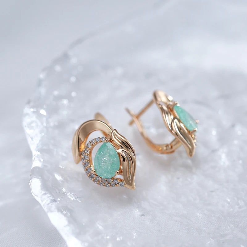 Contemporary Emerald Water Drop Zircon Earrings in 585 Rose Gold - Luxury Jewelry Collection