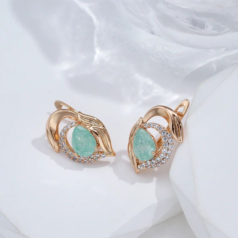 Contemporary Emerald Water Drop Zircon Earrings in 585 Rose Gold - Luxury Jewelry Collection