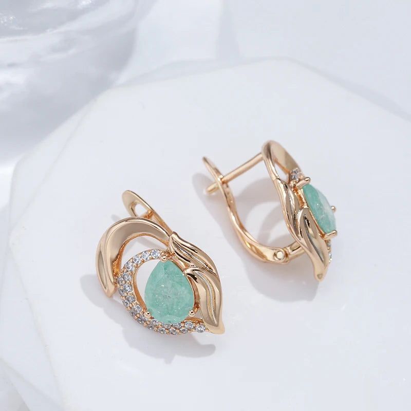 Contemporary Emerald Water Drop Zircon Earrings in 585 Rose Gold - Luxury Jewelry Collection