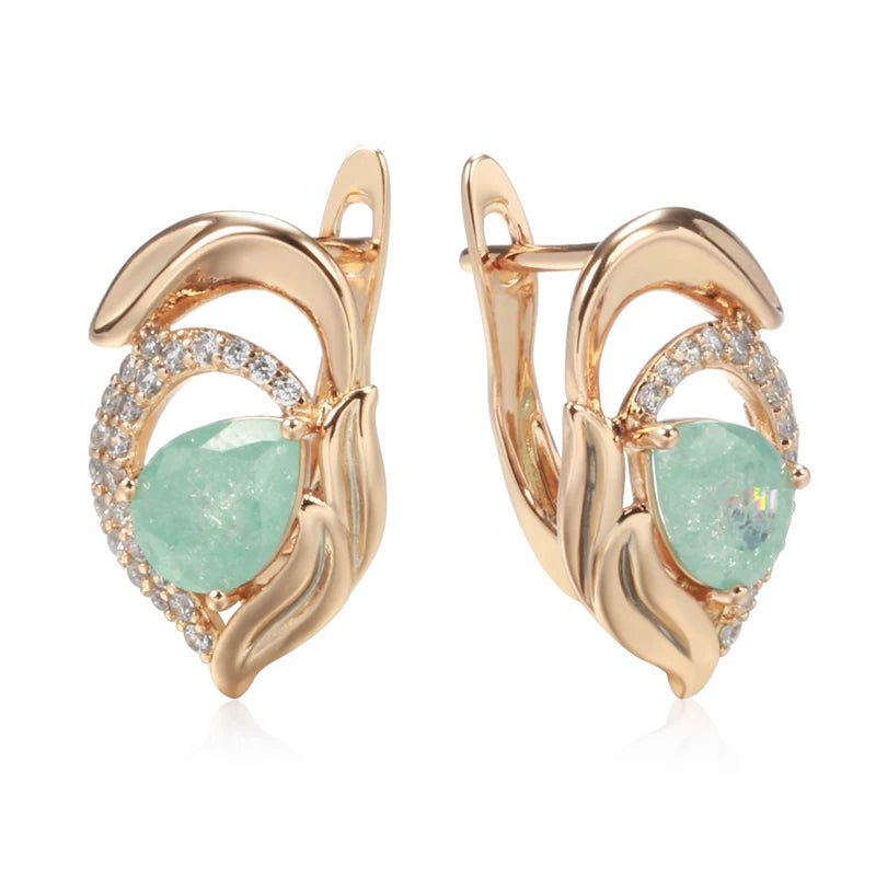 Contemporary Emerald Water Drop Zircon Earrings in 585 Rose Gold - Luxury Jewelry Collection