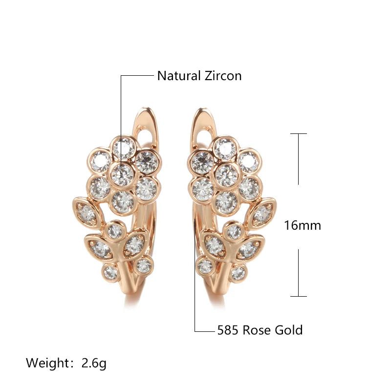 Creative Floral Dangle Earrings in 585 Rose Gold with Natural Zircon Stones - Trendy Fashion Jewelry