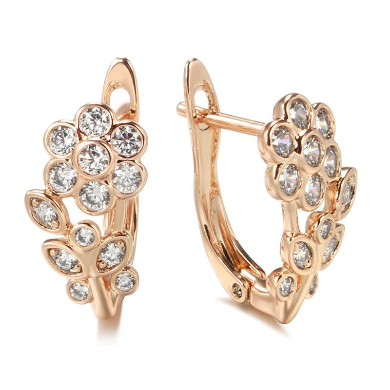 Creative Floral Dangle Earrings in 585 Rose Gold with Natural Zircon Stones - Trendy Fashion Jewelry