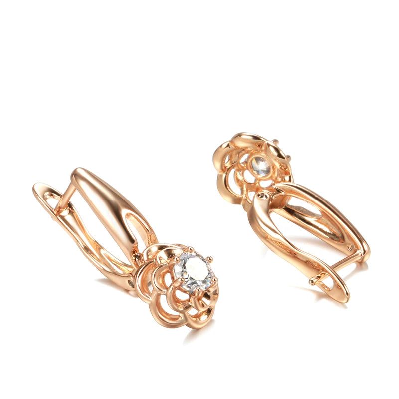 Creative Rose Gold Floral Drop Earrings with Natural Zircon Accents