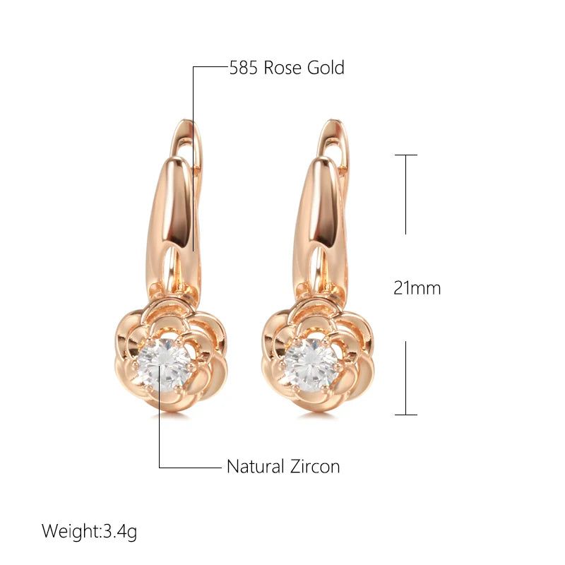 Creative Rose Gold Floral Drop Earrings with Natural Zircon Accents