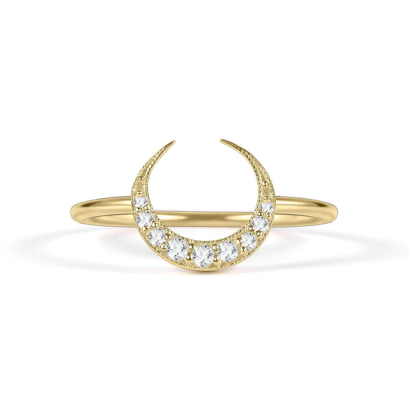 Crescent Moon Ring 14K Gold Plated Moissanite Ring for Her