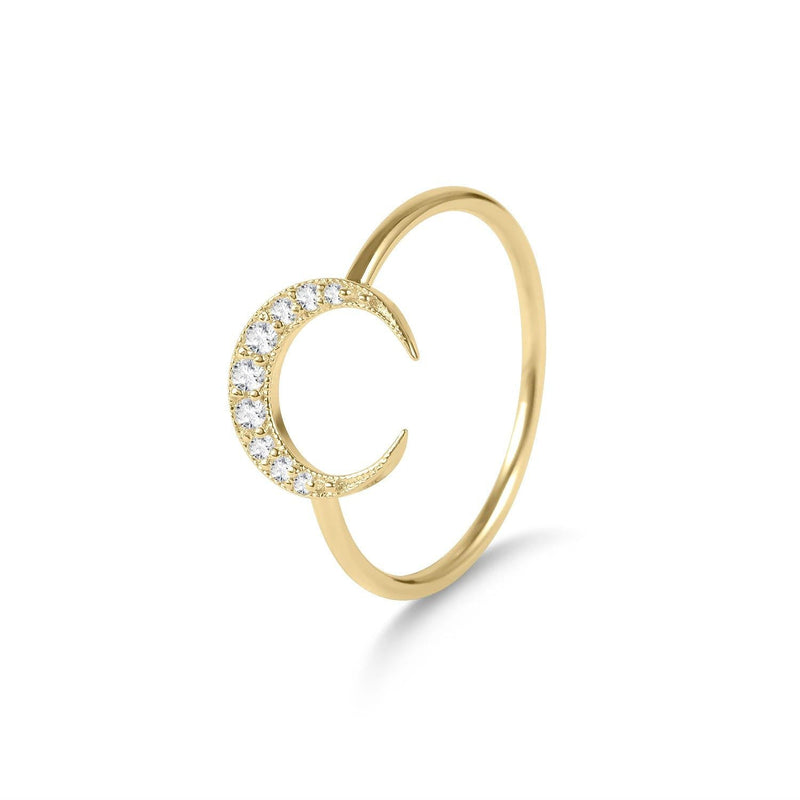 Crescent Moon Ring 14K Gold Plated Moissanite Ring for Her