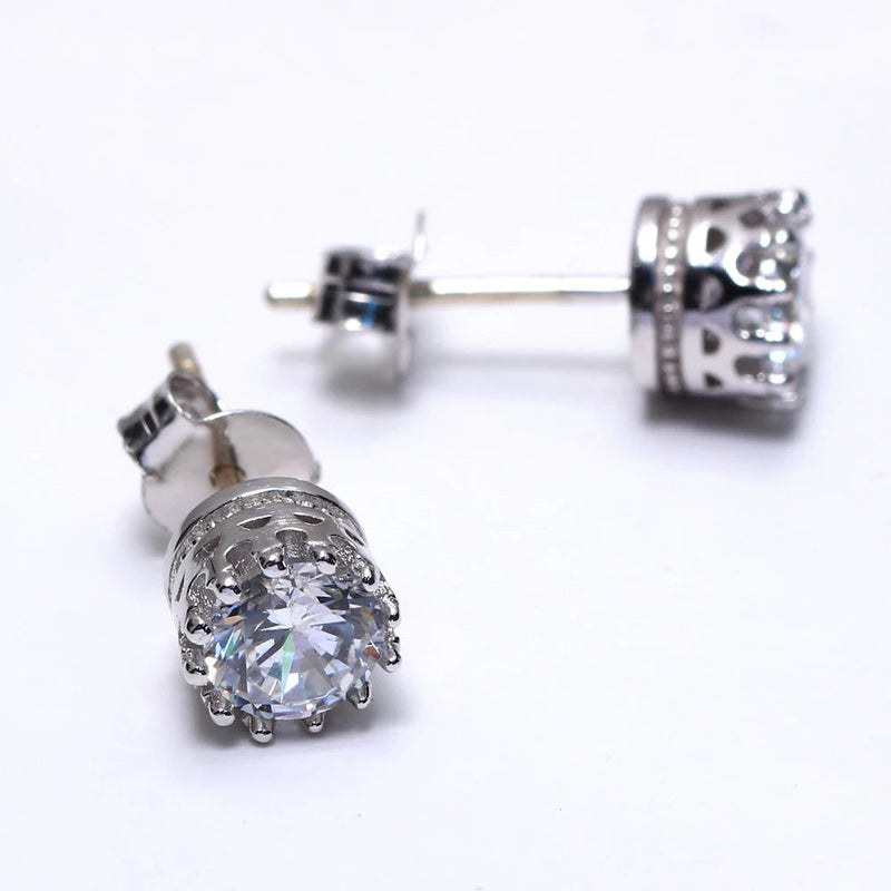 Crown-Inspired Luxury Stud Earrings with Radiant Clear White Zircon Stones for Everyday Glamour