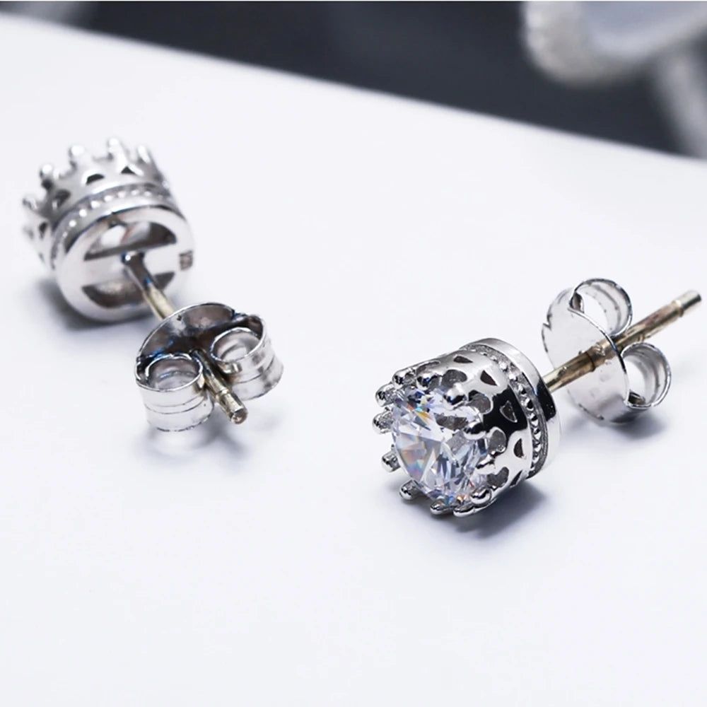 Crown-Inspired Luxury Stud Earrings with Radiant Clear White Zircon Stones for Everyday Glamour