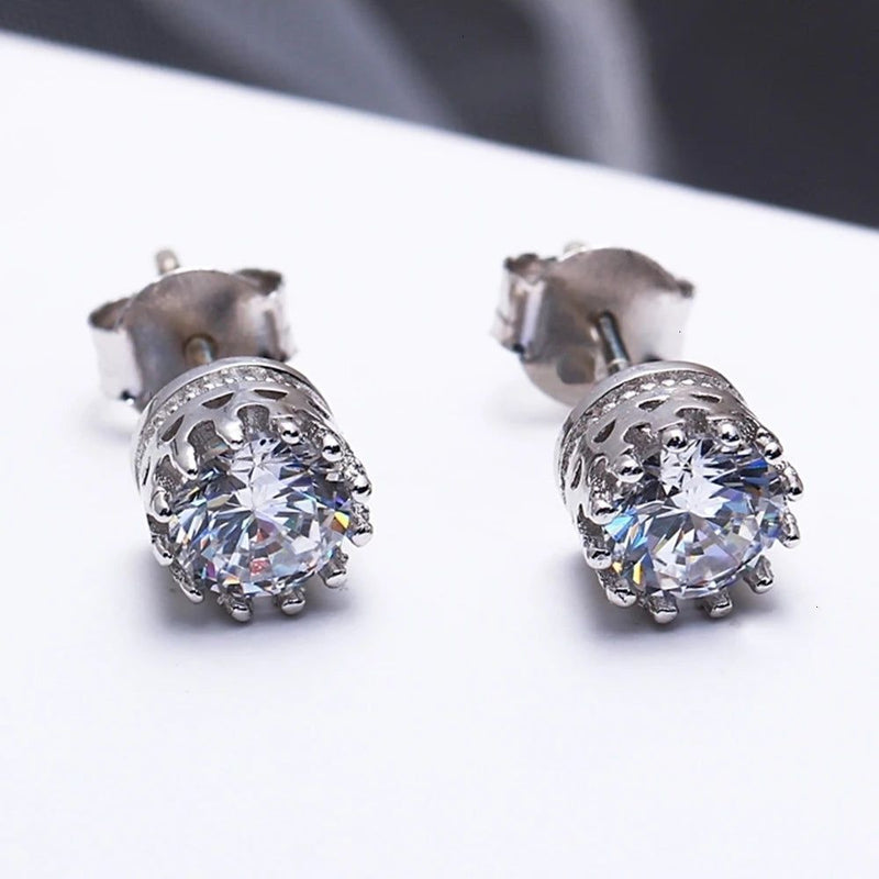 Crown-Inspired Luxury Stud Earrings with Radiant Clear White Zircon Stones for Everyday Glamour