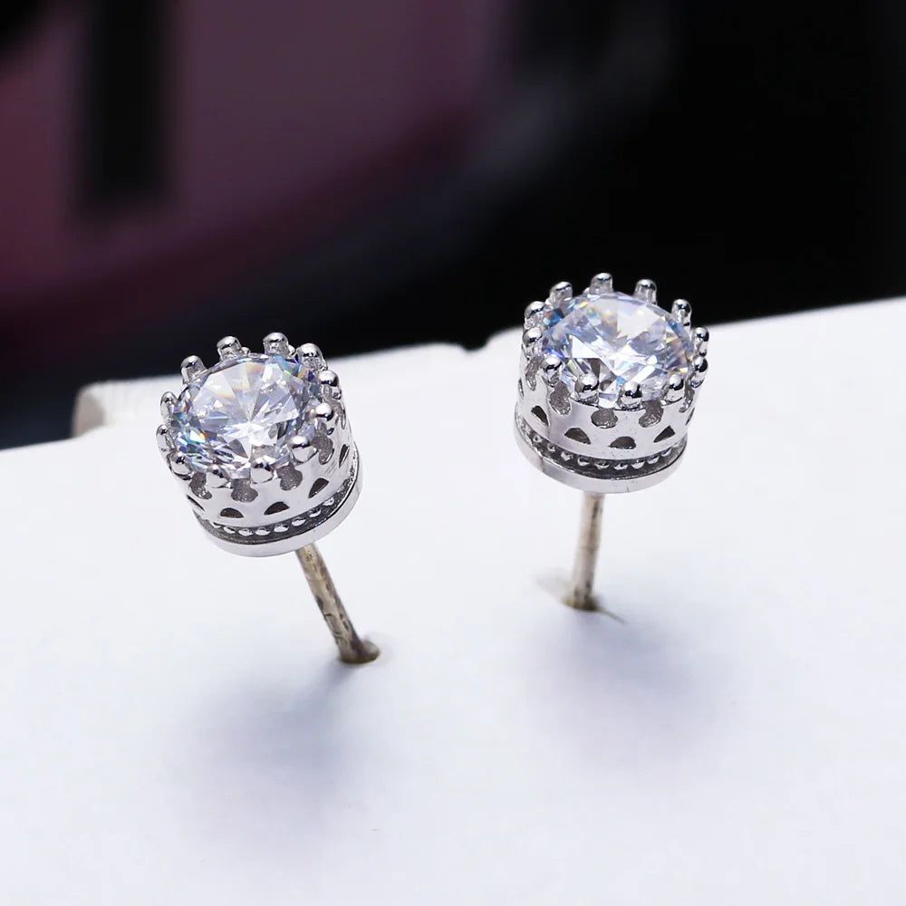 Crown-Inspired Luxury Stud Earrings with Radiant Clear White Zircon Stones for Everyday Glamour