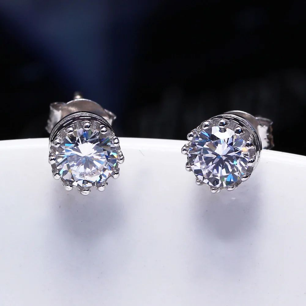 Crown-Inspired Luxury Stud Earrings with Radiant Clear White Zircon Stones for Everyday Glamour