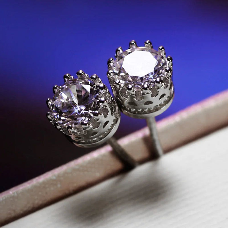 Crown-Inspired Luxury Stud Earrings with Radiant Clear White Zircon Stones for Everyday Glamour