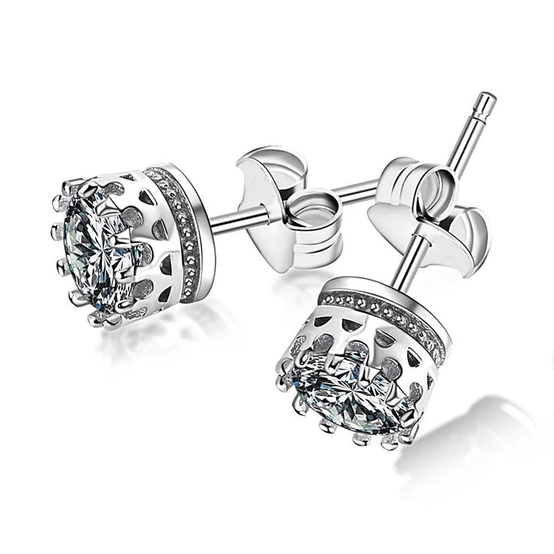 Crown-Inspired Luxury Stud Earrings with Radiant Clear White Zircon Stones for Everyday Glamour