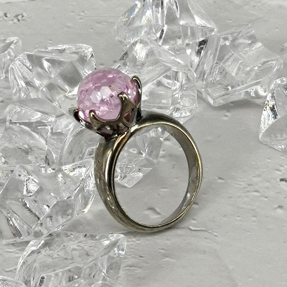 Crown-Style Football Cut Pink Zirconia Solitaire Ring in Gun Black Finish