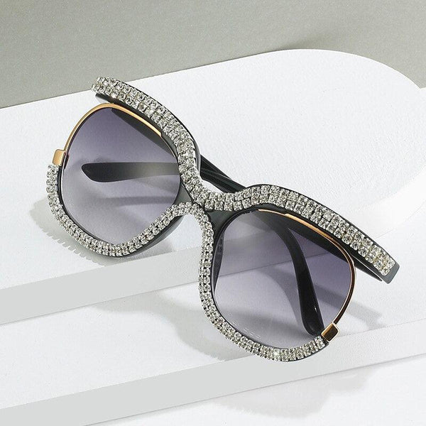 Crystal Studded Oversize Frame Fashion Sunglasses