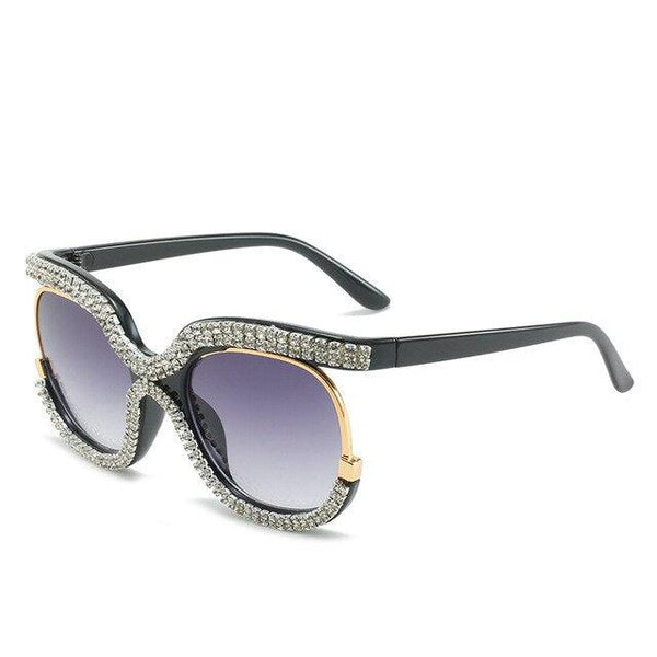 Crystal Studded Oversize Frame Fashion Sunglasses