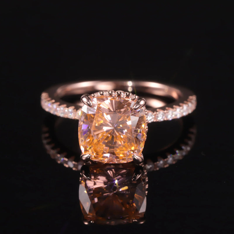 Cushion Cut Diamond-fire CZ Moganite Color Ring 925 Silver