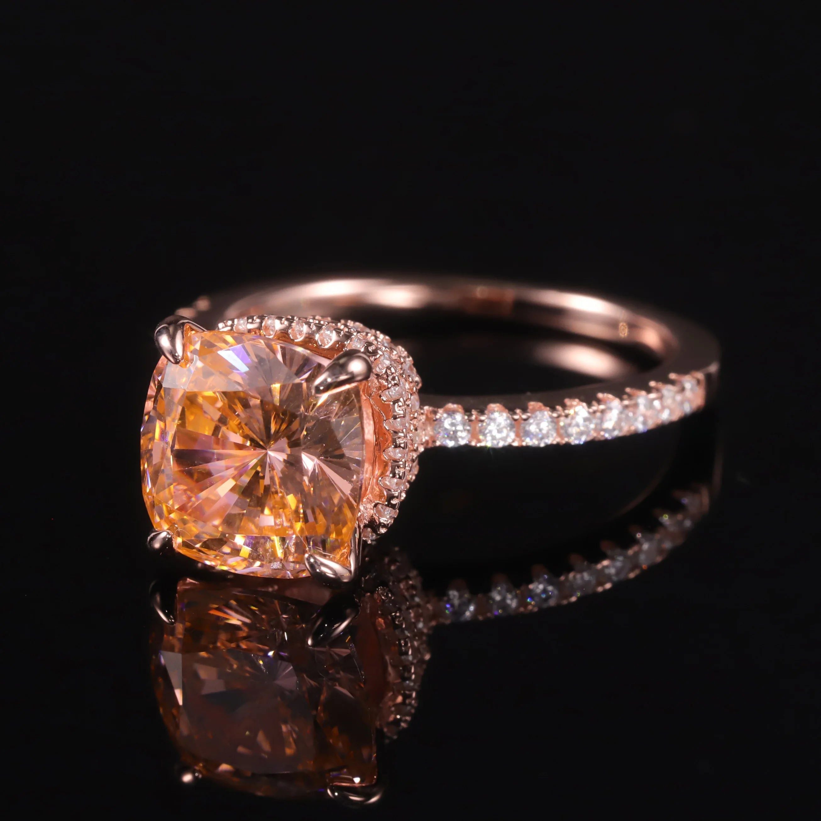 Cushion Cut Diamond-fire CZ Moganite Color Ring 925 Silver