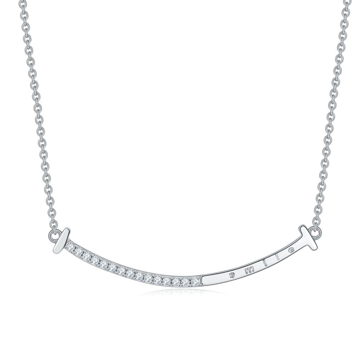 DEF Round Cut Colorless Moissanite Bar Necklace in 925 Silver