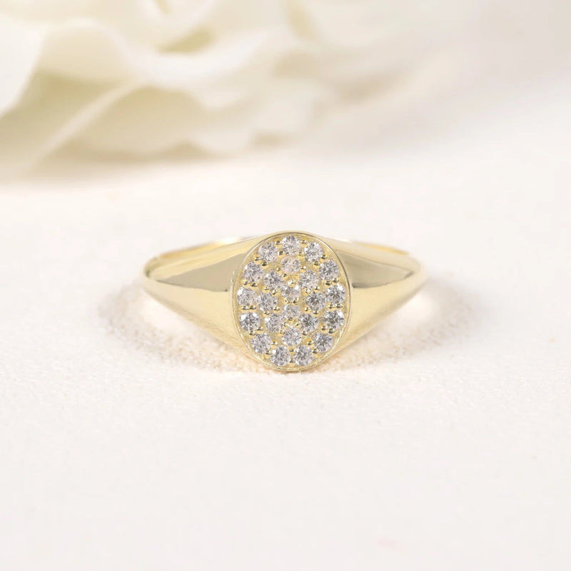 Dainty 925 Sterling Silver Moissanite Gold Signet Ring